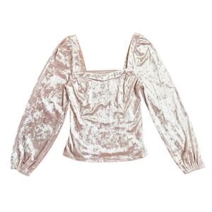 By Anthropologie Velvet Top Square Neck Blush Pink Velour Smocked Back Blouse